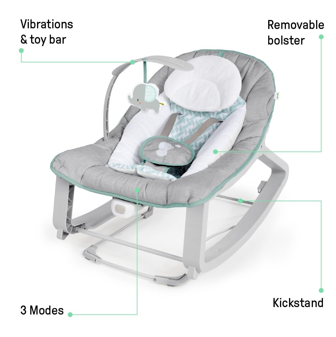 Ingenuity 12428 Keep Cozy 3 in 1 Grow with me Wippe Weaver mit Vibrationen, 2 Liegepositionen und 3