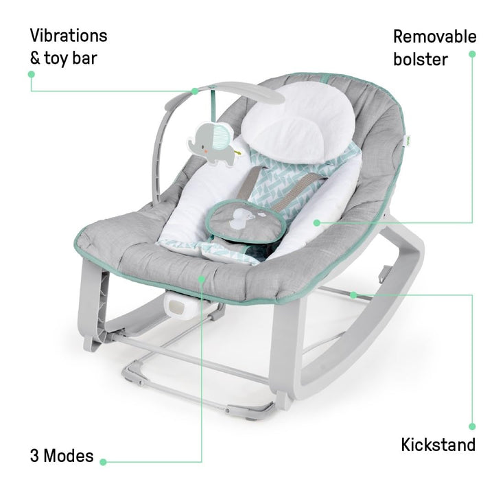Ingenuity 12428 Keep Cozy 3 in 1 Grow with me Wippe Weaver mit Vibrationen, 2 Liegepositionen und 3
