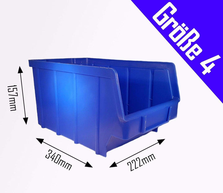 S&S-Shop 15 Stapelboxen Blau Gr.4, aus hochwertigem Kunststoff, mit Schildcheneinschub, Ordnungsboxe