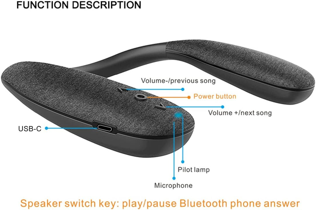 QiCheng & LYS Halsband Bluetooth Lautsprecher, Companion Schwarz, Tragbar Drahtlos, Hervorragende Au