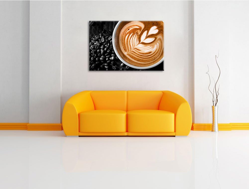 edler Kaffee mit Schaumverzierung schwarz/weiss Format: 100x70 auf Leinwand, XXL riesige Bilder fert