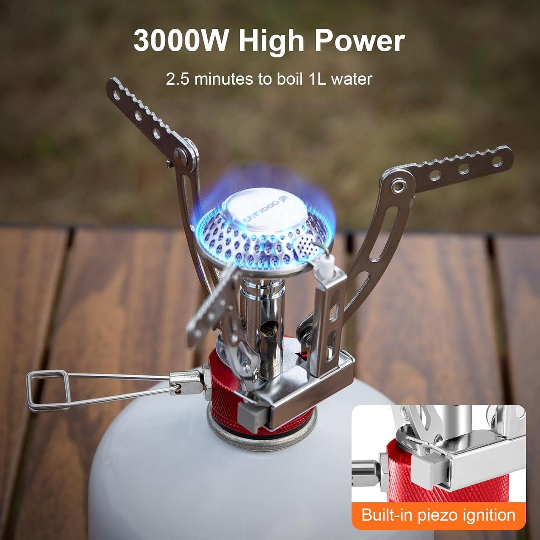 Odoland Camping Geschirr Set, Outdoor Kochutensilien Töpfe mit Brenner und Herd Faltbares Kochgeschi