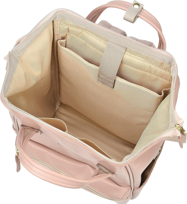 Kah&Kee Leder Rucksack Wickeltasche Laptop Reisen Arzt Lehrer Tasche für Frauen Mann (Braun Rosa II)