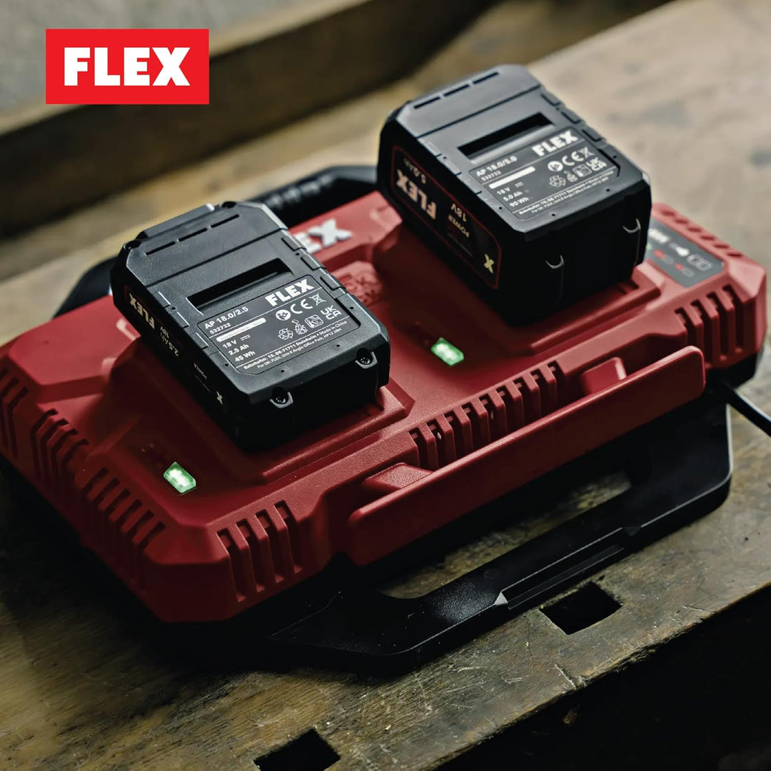 Flex Doppel-Schnellladegerät 12/18 V CA SP 2x12/18 (mit Ladezustandsanzeige, im praktischem Design)