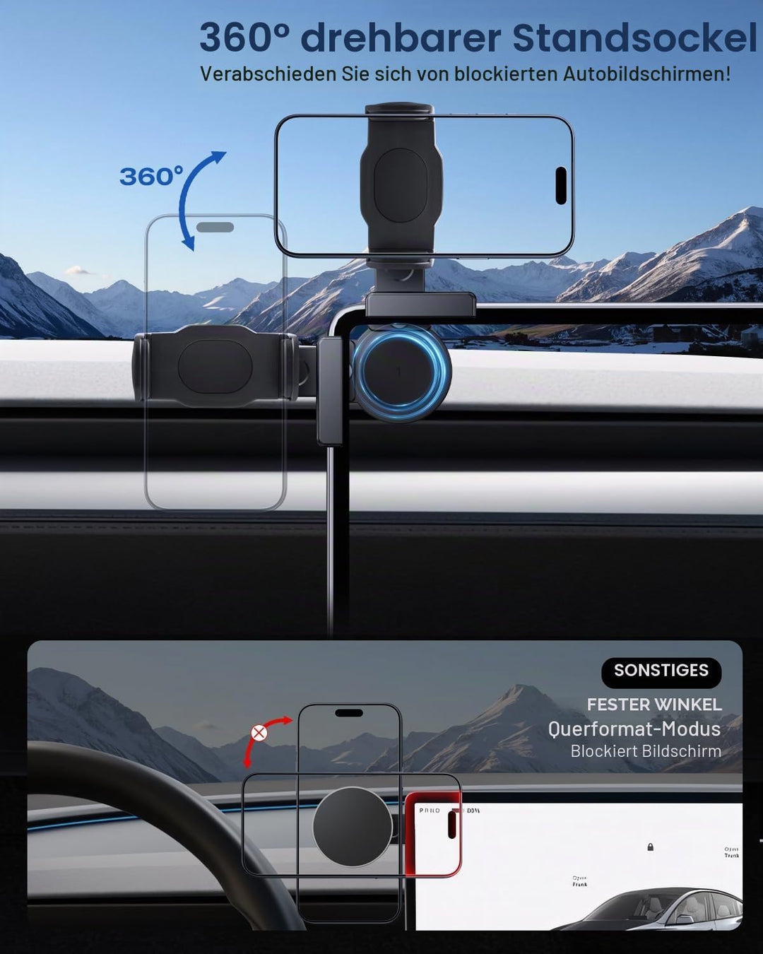 Handyhalterung für VW 15 Zoll Display, Tiguan 3/Passat B9 2024-2026, Tayron/ID.7 2025-2026 Mini Hand