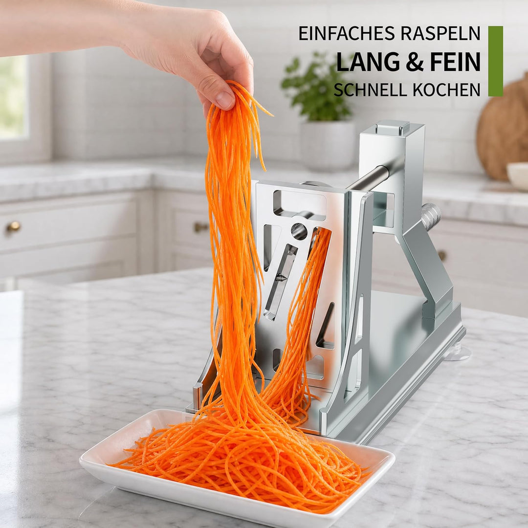 Spiralschneider Gemüse aus Edelstahl mit 4 Klingen, Profi-Spiralschneider für Kartoffeln, Karotten u