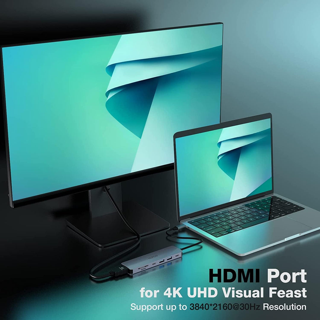 Hub USB C (7-in-1), USB C Adapter, Dual-Monitor mit 4K HDMI, 5 Gbit/s, USB 3.0 A&C Datenanschlüsse,