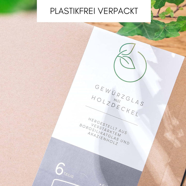 Econovo® Vorratsgläser mit Deckel (6-teilig) 170ml, Vorratsdosen aus Glas mit Holzdeckel luftdicht,