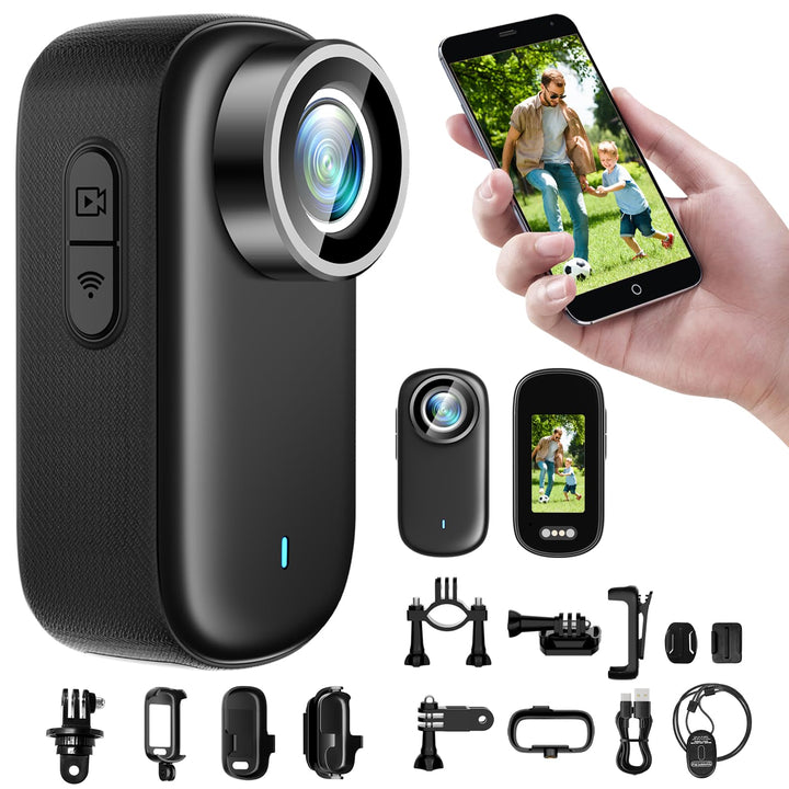 Action Cam, WiFi Mini Sportkamera HD 4K,Tragbare Action Kamera mit 1.47-Zoll-Display,POV Kamera Fahr