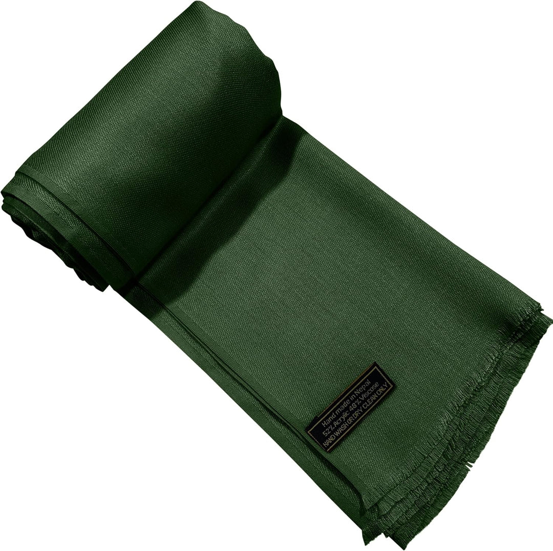 CJ Apparel Damen Handgefertigter nepalesischer Fransenschal Pashmina-Schal Einheitsgrösse Dunkelgrün