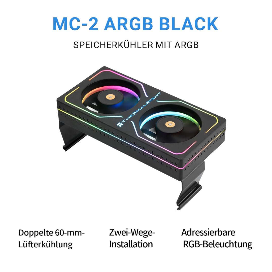 Thermalright MC-2 ARGB Black Memory Cooler, Dual-Lüfter mit 3200 U/min PWM-Design, leiser RAM-Kühler