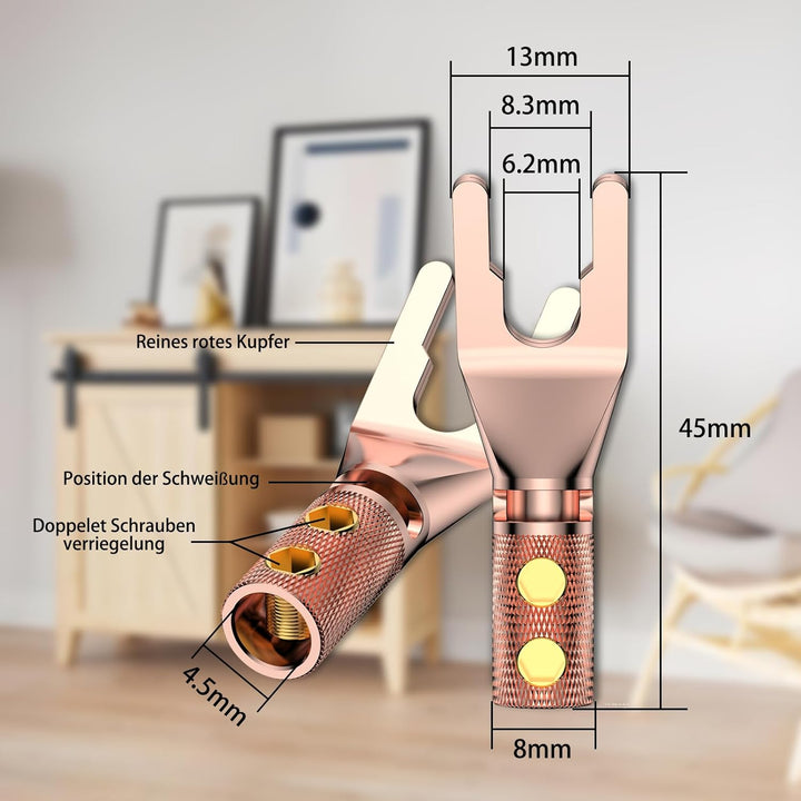 Tertullus 8 Stück Reines Kupfer HiFi Kabelschuhe Lautsprecher Schrauben High End Y-Stecker kabelschu