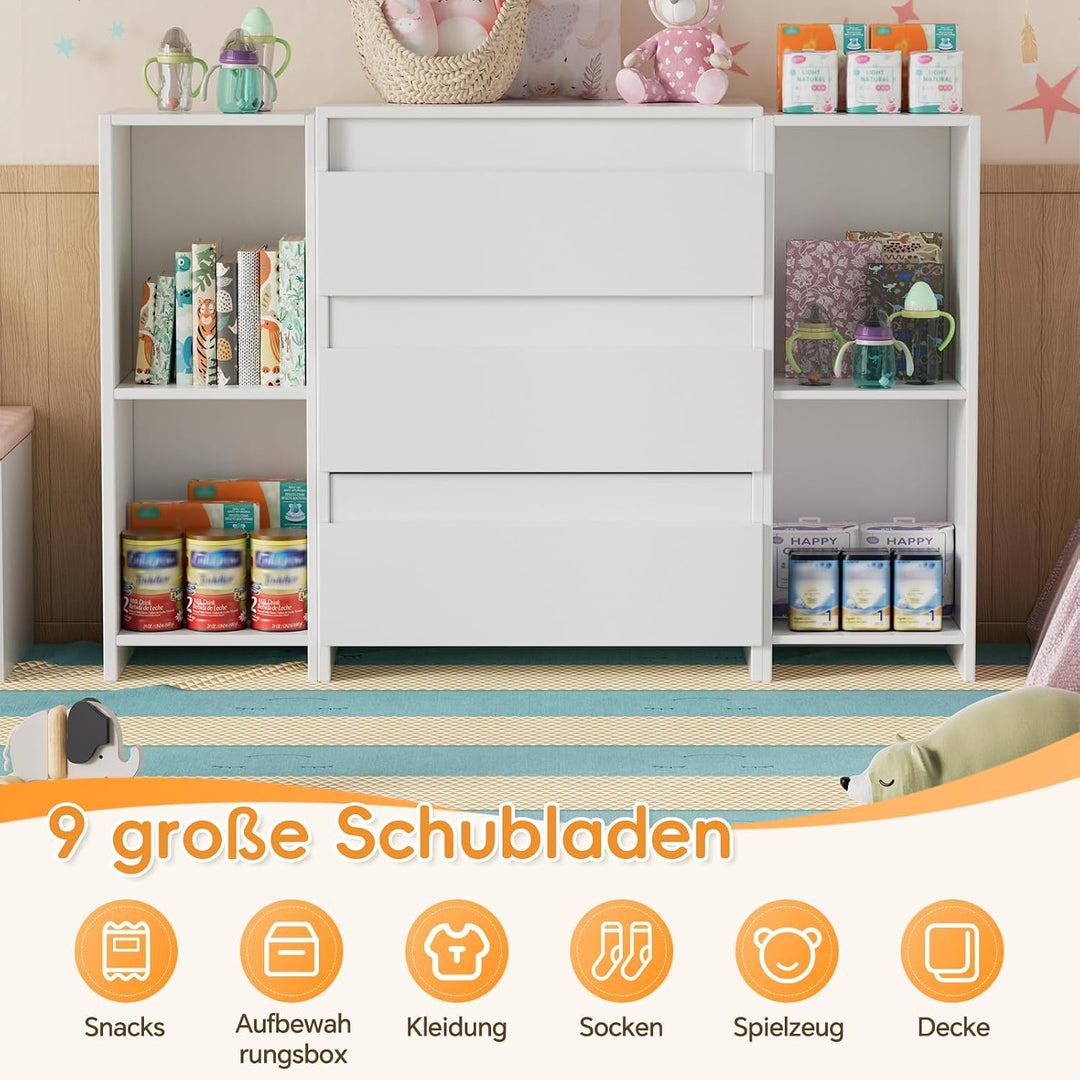 2-in-1 Wickelkommode mit abnehmbarem Wickelaufsatz,Baby Wickeltisch Weiss, Kommode mit 3 Schubladen