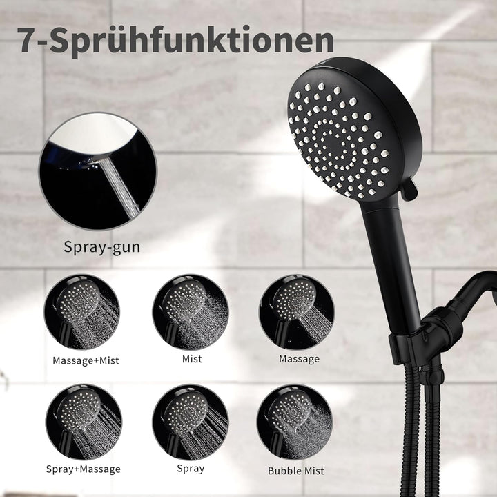 SANYCASA Duschkopf mit Filter 7 Jet Duschkopf mit Schlauch Duschbrause Shower Head Wassersparend Sch