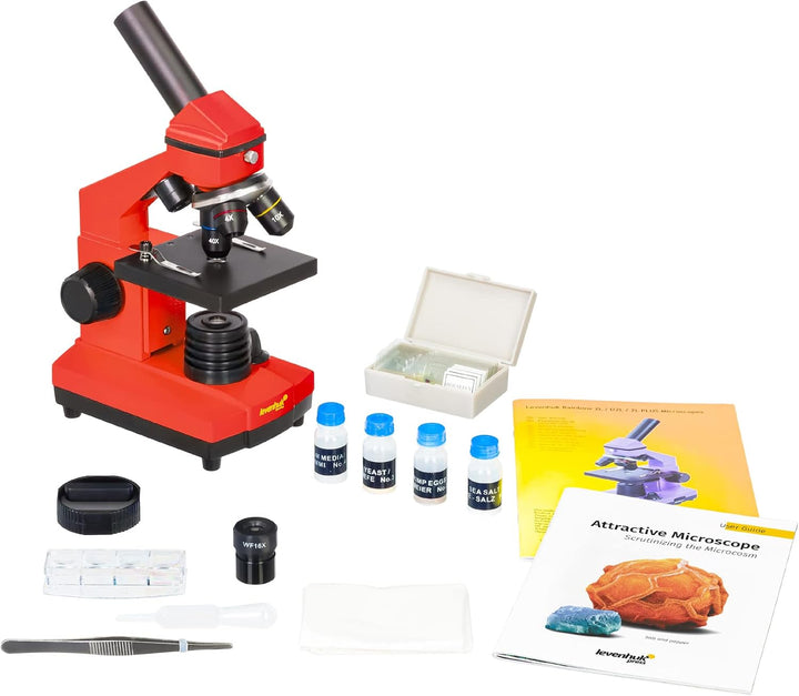 Levenhuk Rainbow 2L Plus Orange Kinder Heimlabor STEM-Set mit Tragbarem Biologischen Mikroskop mit 6