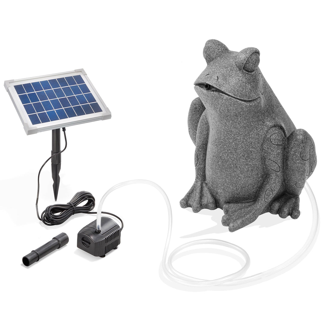 esotec Solar Wasserspeier Set Frosch sitzend, Solarpumpe, Teichfigur Gartenfigur Gartenstatue, Tauch