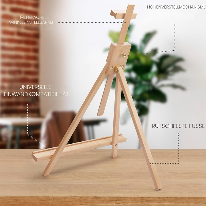 Belle Vous Tischstaffelei Verstellbar aus Holz A-Form - 83cm Buchenholz Staffelei Dreifuss Holzstaff