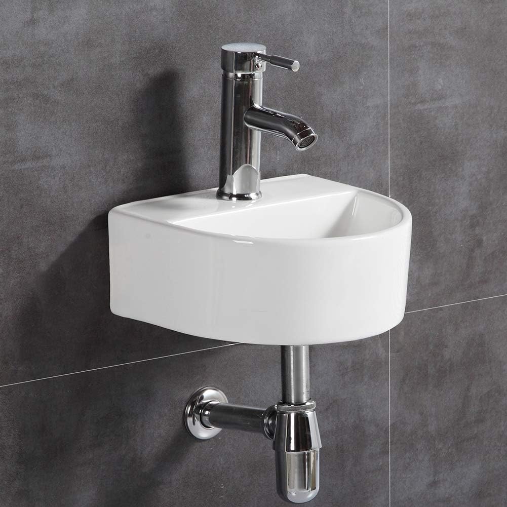 Ovaler Waschtisch, Wandmontage, Keramik-Waschbecken, für kleine Garderoben und Badezimmer