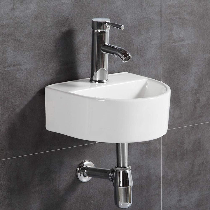 Ovaler Waschtisch, Wandmontage, Keramik-Waschbecken, für kleine Garderoben und Badezimmer