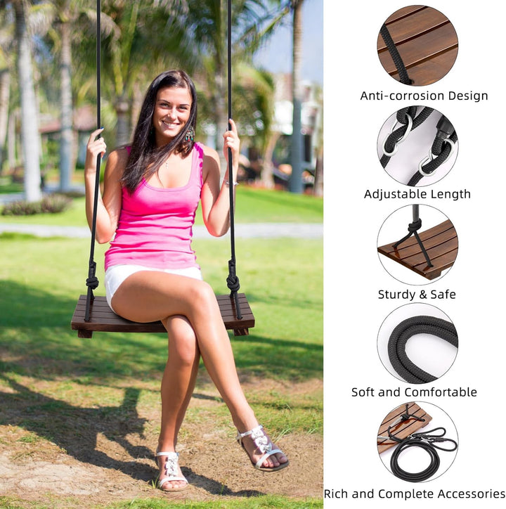 PELLOR Holzschaukelsitz, Antikorrosive Holzschaukel Baumschaukeln für Erwachsene Kinder, Garten Scha