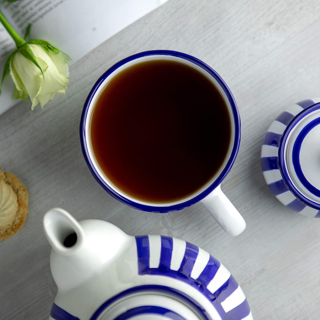 City to Cottage® - Keramik XXL Tasse 500 ml | Kaffeebecher | Blau-Weiss gestreift | Handgemacht | Ke