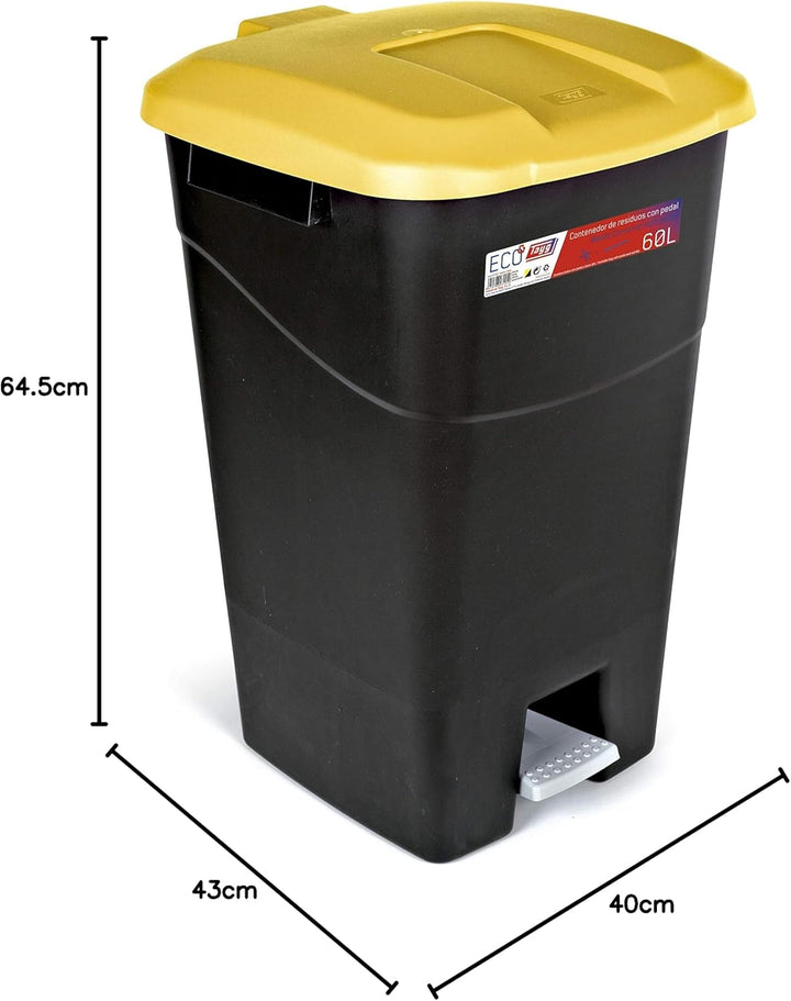 Tayg - Abfallbehälter 60 Liter mit Pedal, schwarzem Boden und gelbem Deckel, Kunststoff