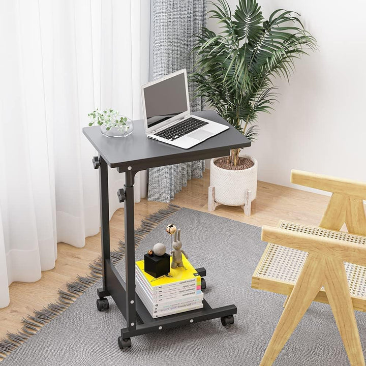 Betttisch für Laptop, höhenverstellbar, 5 Rollen, abschliessbar, faltbar, Holz, PC, Schwarz, Metall