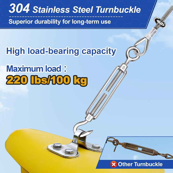 TooTaci 3mm Edelstahlseil Set, 30M/3mm Edelstahl Drahtseil Spanndraht 7×7, M6 Seilspanner Edelstahl