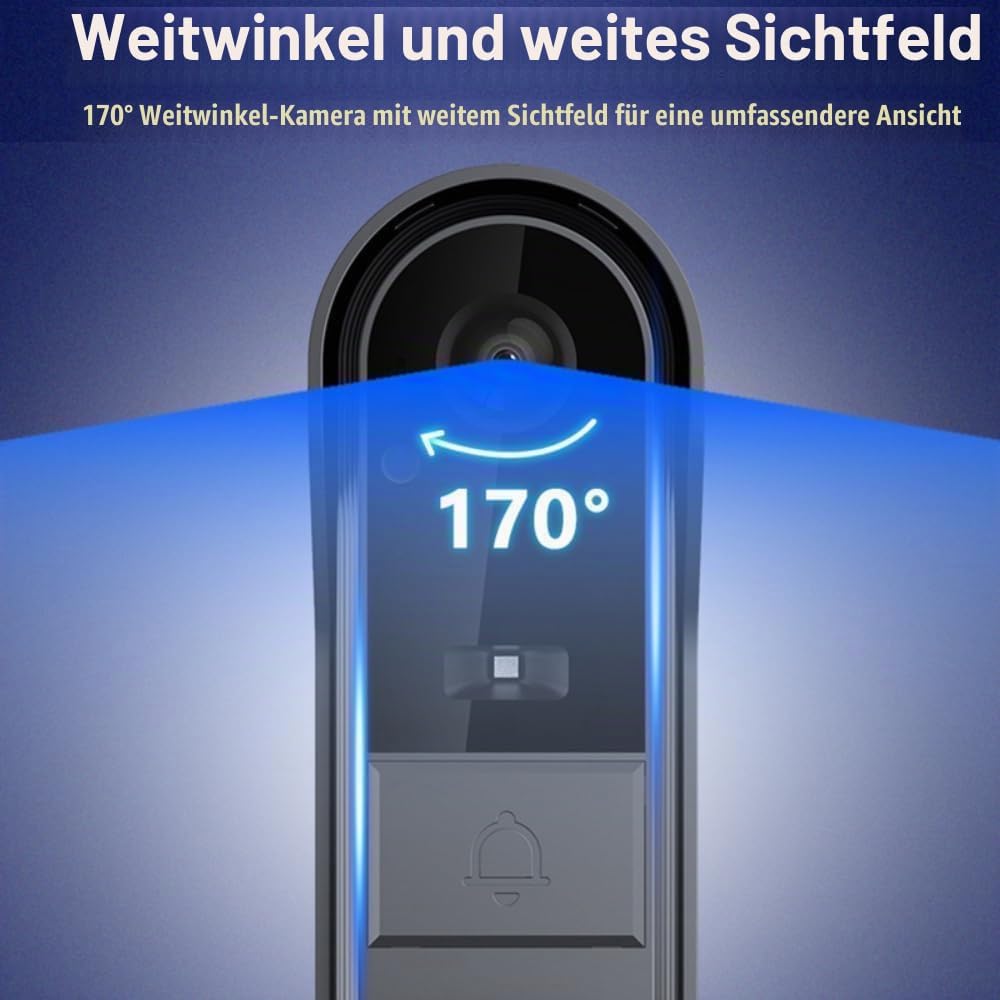 Kabellose Türklingel mit Kamera, 1080P, Videotelefon, kabellos, für den Aussenbereich, wasserdicht,