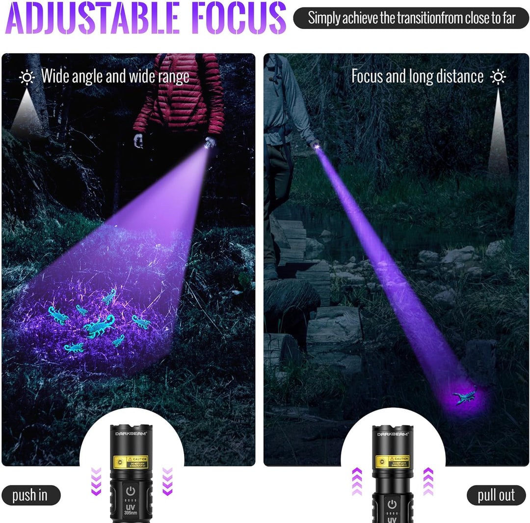 DARKBEAM UV Taschenlampe Schwarzlicht 395nm, LED Taschenlampen USB Aufladbar Superhell Fokus einstel