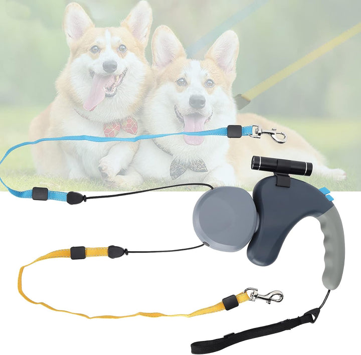 Doppelte Hundeleine, einziehbare Hundeleine mit LED-Licht für zwei Hunde, abschliessbare, ausziehbar
