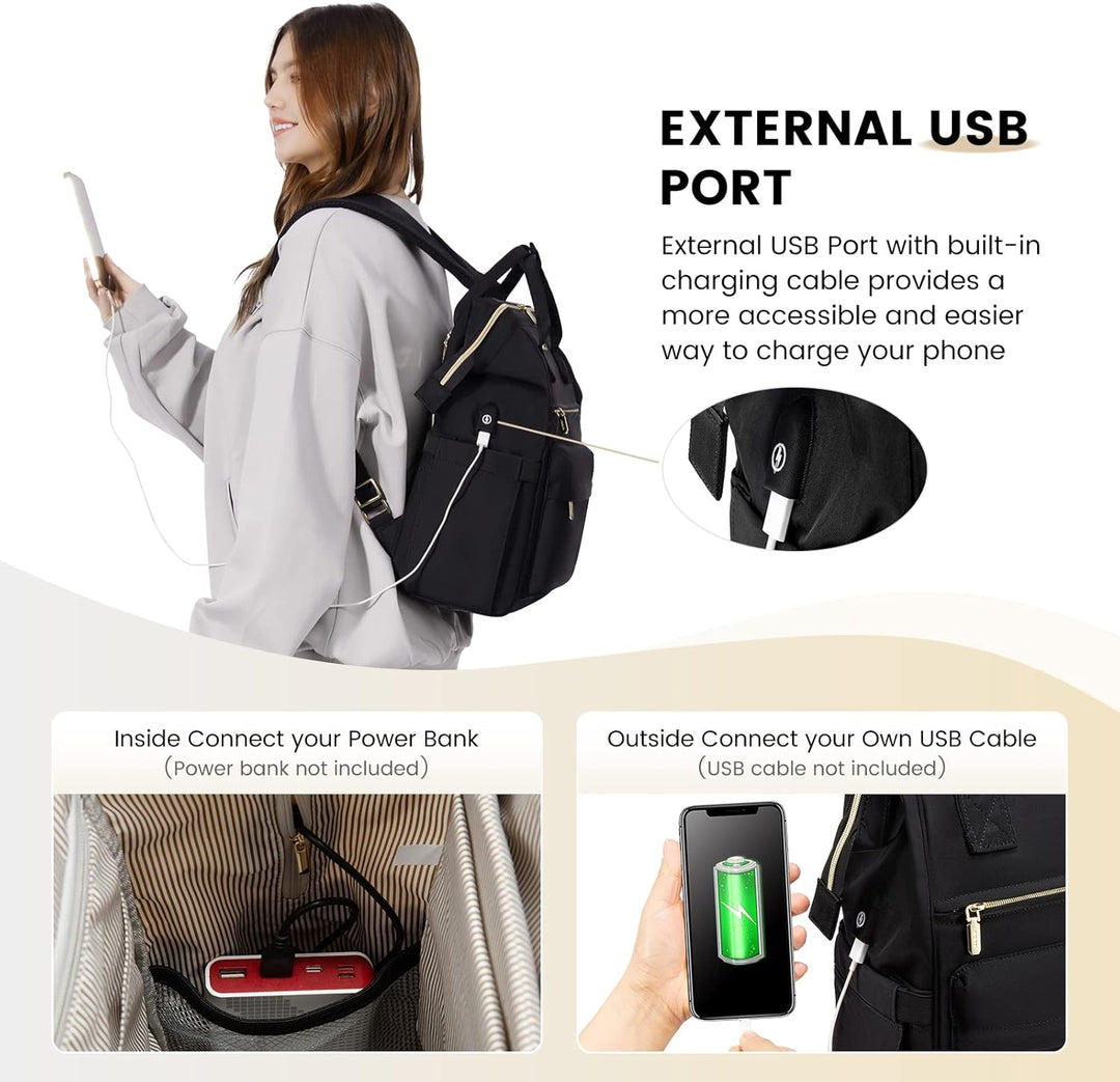 LOVEVOOK Rucksack Damen, 15,6 Zoll Laptop Arbeitstasche Schulrucksack mit USB Ladeanschluss, Wasserd