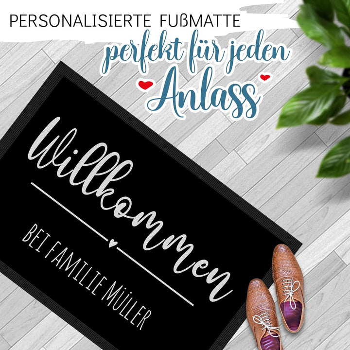 Print Royal Personalisierte Fussmatte eine Zeile Wunschtext - Willkommen Herz - Geschenke zum Einzug