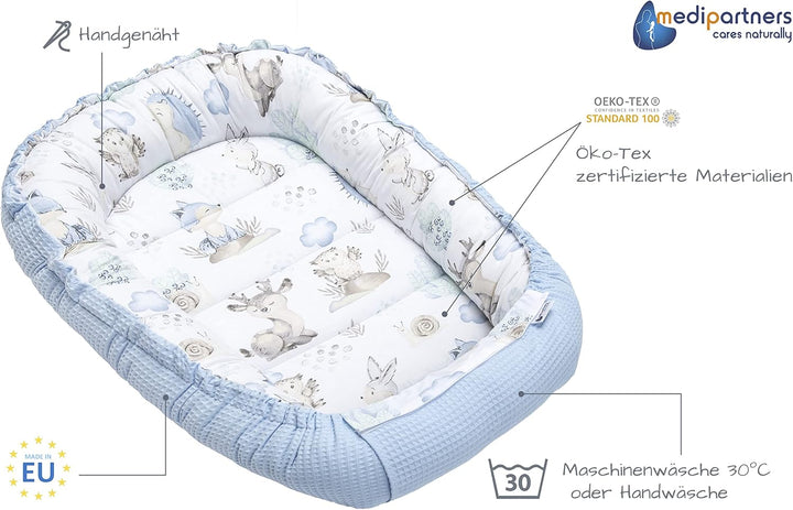 Medi Partners Babynest Kuschelnest Babynestchen 100% Baumwolle Waffle Nestchen Reisebett für Babys S