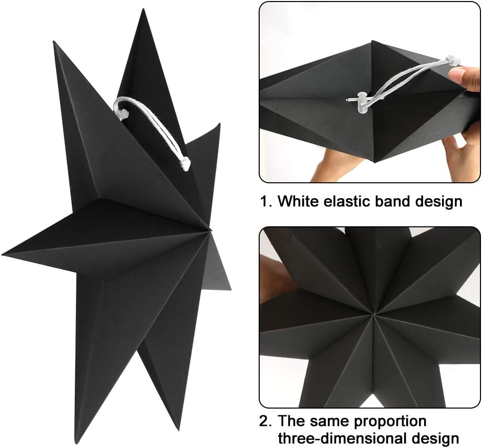 Faltstern Weihnachten, 7 Zacken Faltsterne Schwarz 5 Stück, 2 Stück Durchmesser 40 cm, 3 Stück Durch