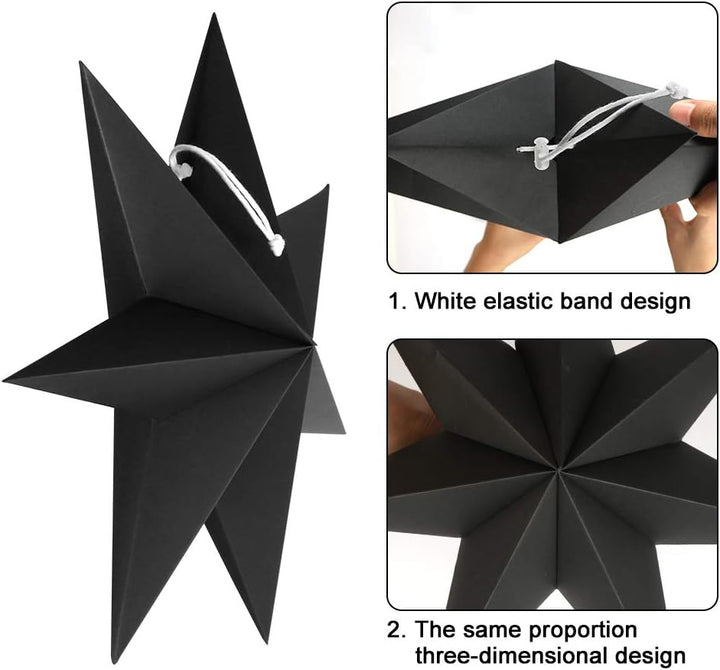 Faltstern Weihnachten, 7 Zacken Faltsterne Schwarz 5 Stück, 2 Stück Durchmesser 40 cm, 3 Stück Durch
