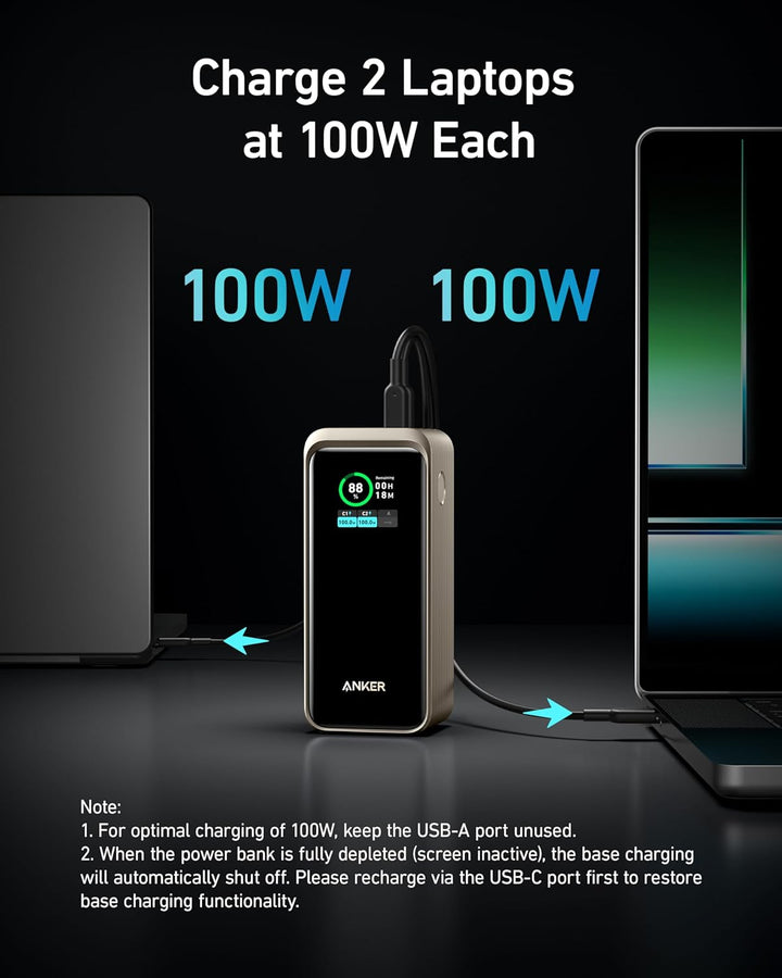 Anker Prime Powerbank, 20.000mAh externer Akku mit 200W Leistung, Digitales Display, 2X USB-C und 1x