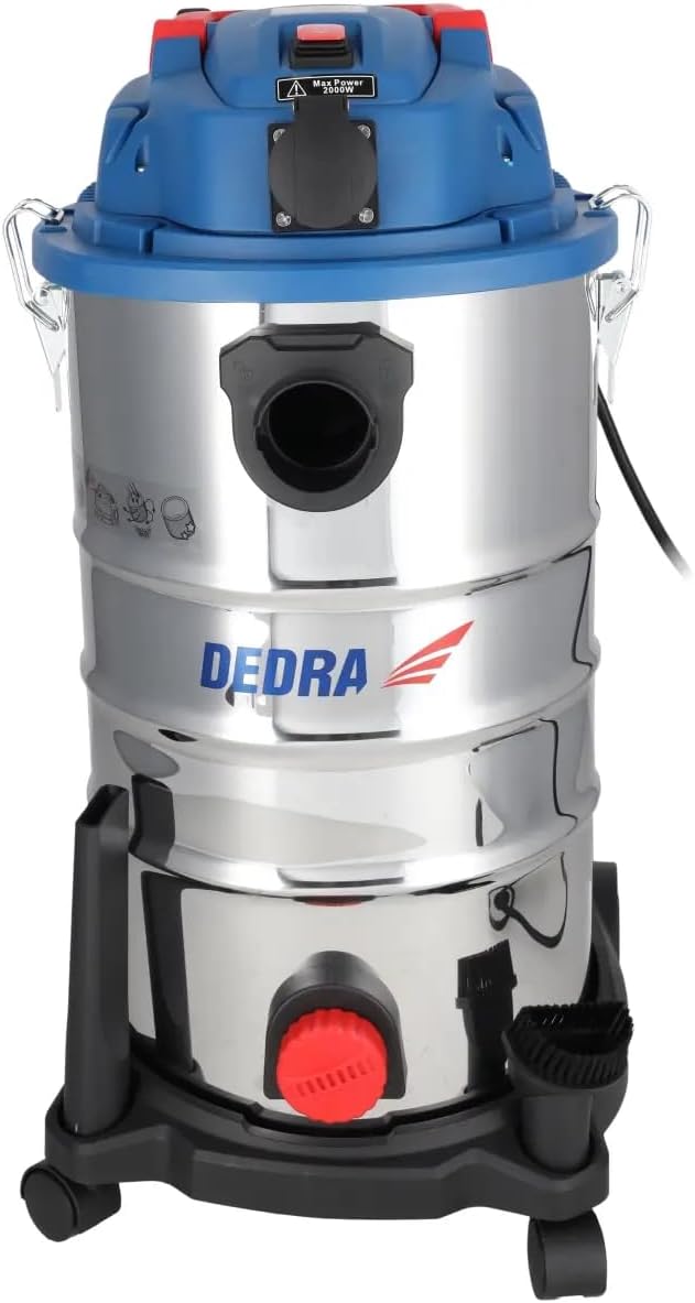 Dedra Nass- und Trockensauger mit Rüttelfilter, 1600 W, 30 l Behälter, Teleskop-Metallrohr, Saugleis