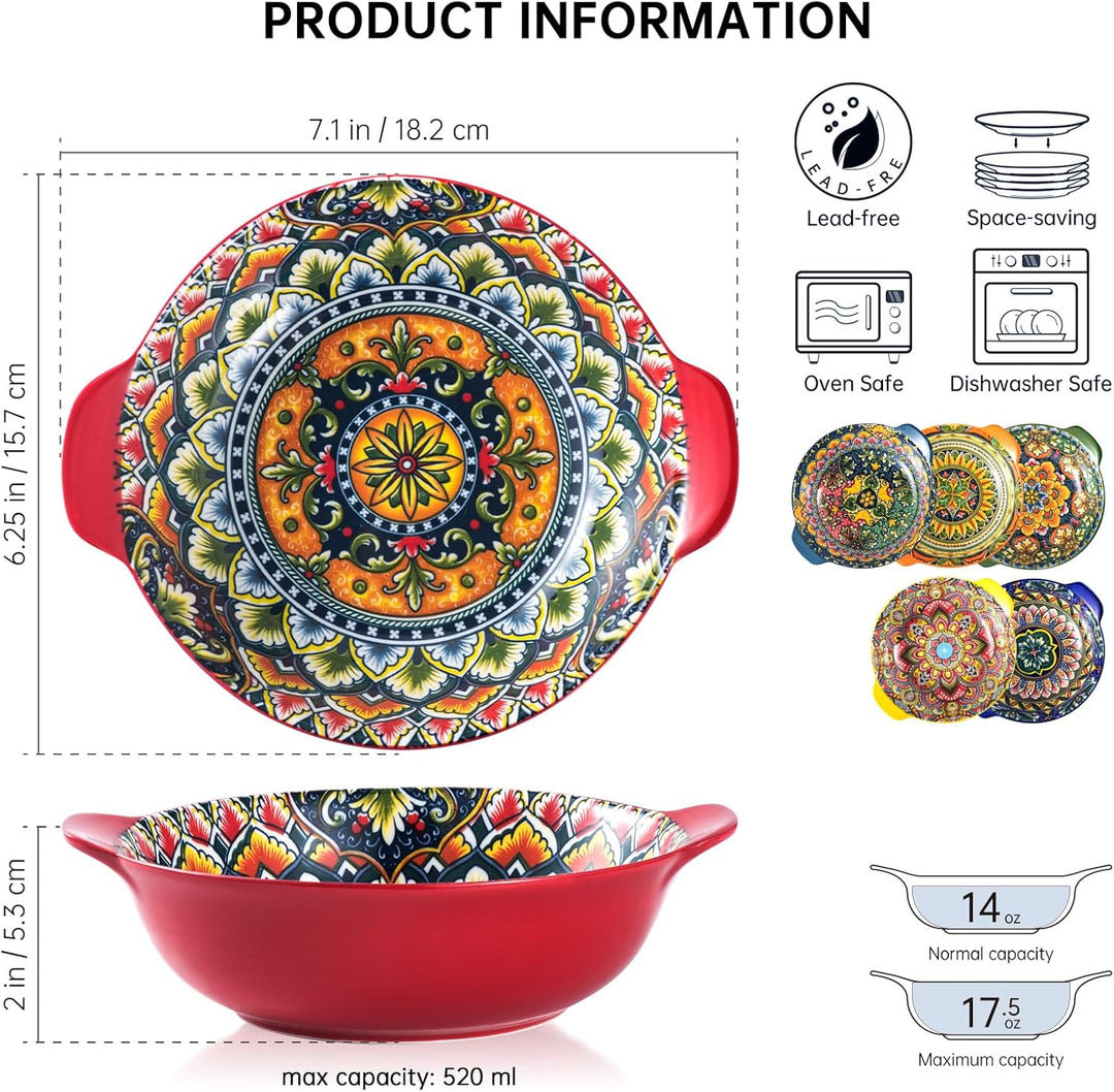 Henten Home Schalensets mit Griffen, Salatteller Servierteller 6er Set, 520ml Keramik Pastateller fü
