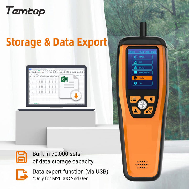 Temtop CO2-Messgerät, Kohlendioxid-Messgerät, Luftqualitätsmessgerät für CO2-Partikel PM2.5 PM10, Lu