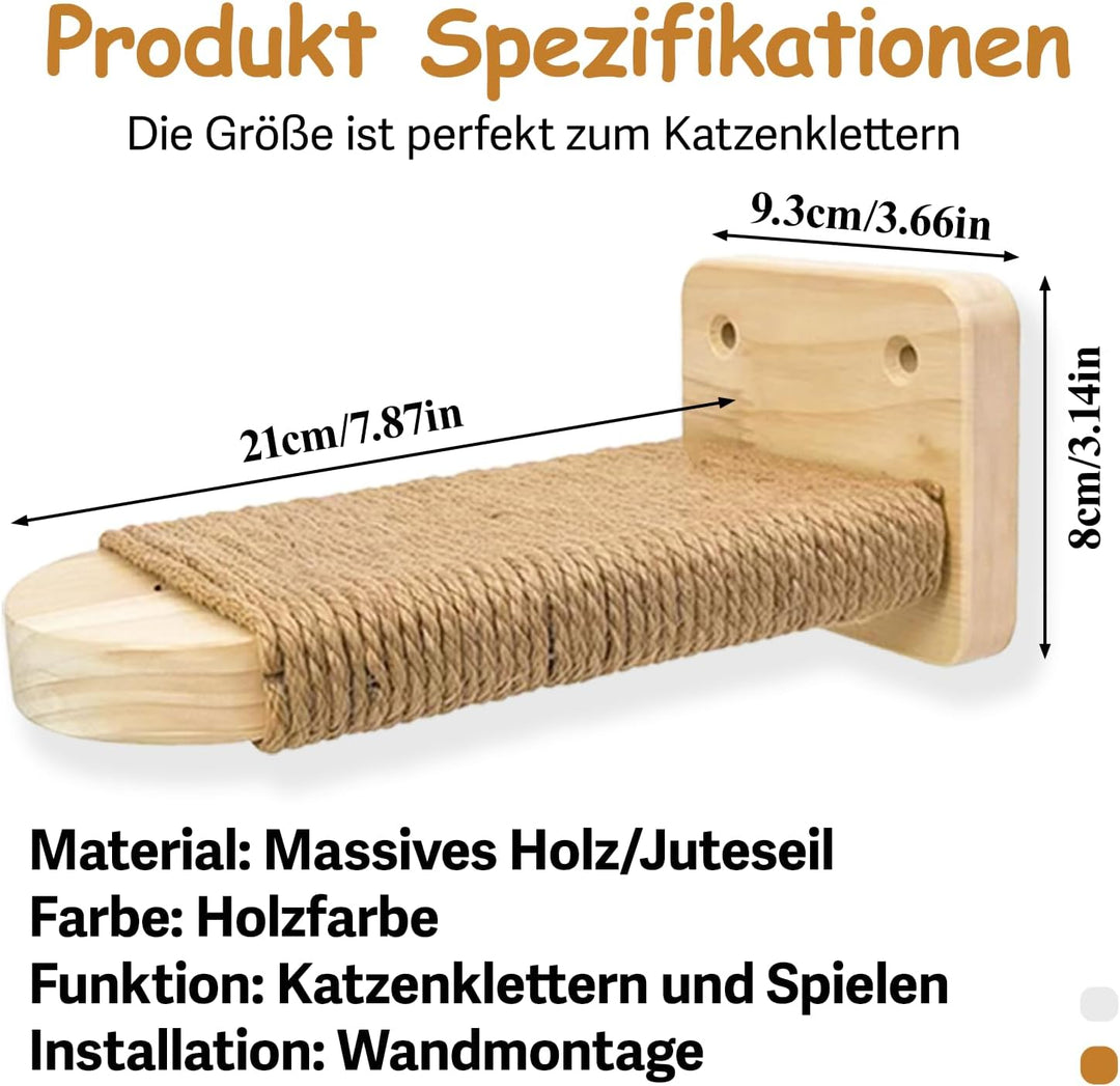 Katzentreppe Wand 4pcs,Kletterwand Katzen, Katzenleiter Katzenbretter mit Juteseil zum Kratzen, Katz