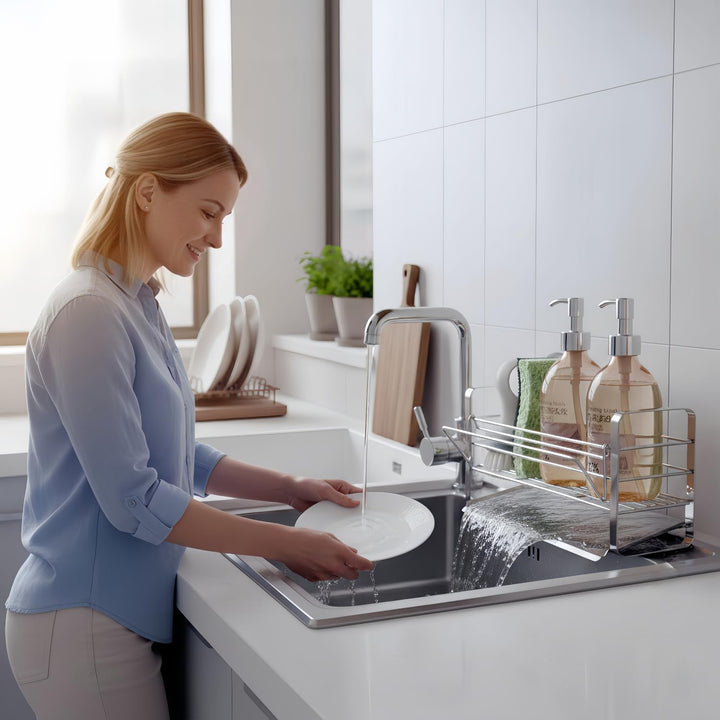 Spülbecken Organizer, Spüle Organizer für Küche, Sink Organizer mit Abflusswanne &amp; Handtuchhalter, S
