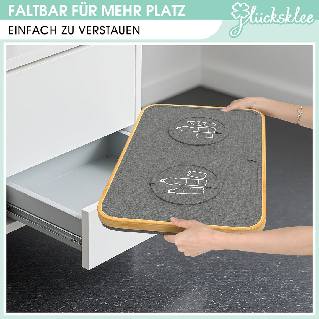 Glücksklee Pfandflaschen Sammelbehälter 160L mit zwei Fächern und FSC-zertifiziertem Bambus, Grau