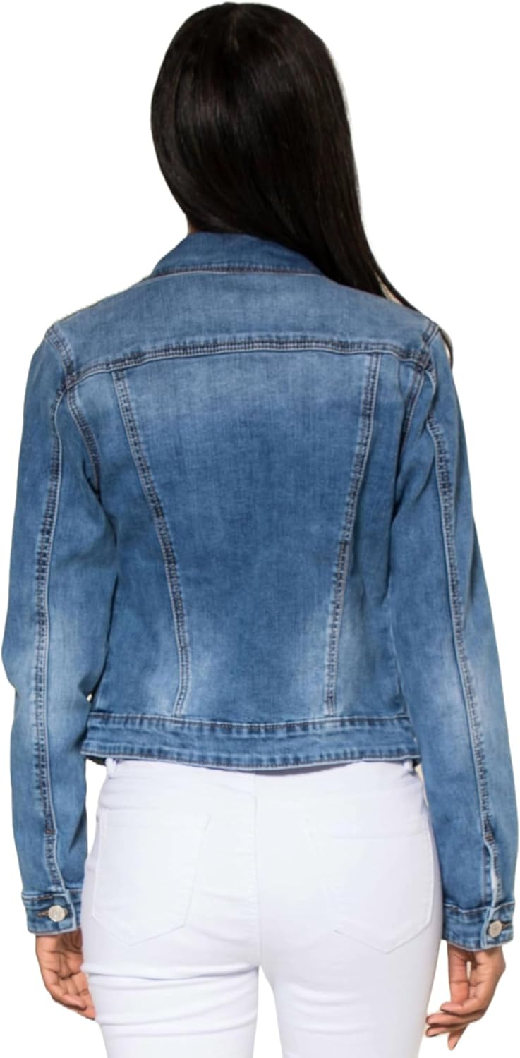 Nina Carter S338 Damen Jeansjacke Übergangsjacke Leichte Waschungseffekt Jacke Blau Denim Casual S H