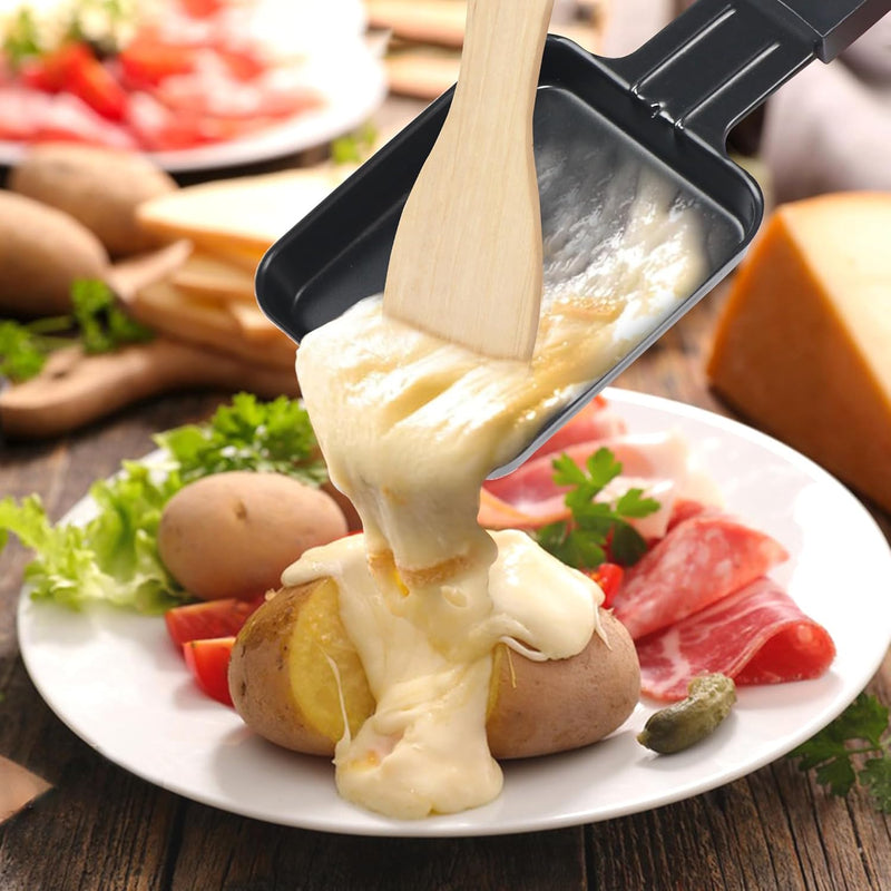 HengBO Raclette Pfännchen Set 4 Stück Mini Antihaftbeschichtet Raclette Pfännchen Ersatz mit 4 Holz