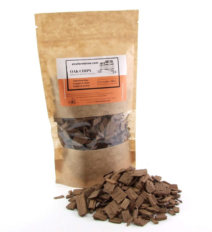 AlcoFermBrew Amerikanische Eichenholzchips Medium Toasted 100g Für Wein und Spirituosen Kaffee Vanil