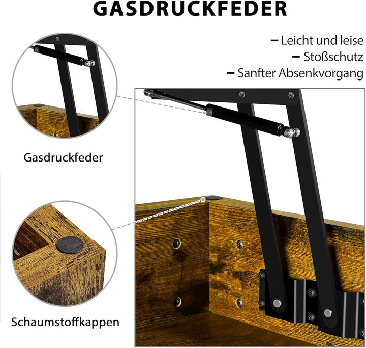 Yaheetech Couchtisch Höhenverstellbarer Kaffeetisch mit verstecktem Stauraum und Verstellbarer Ablag