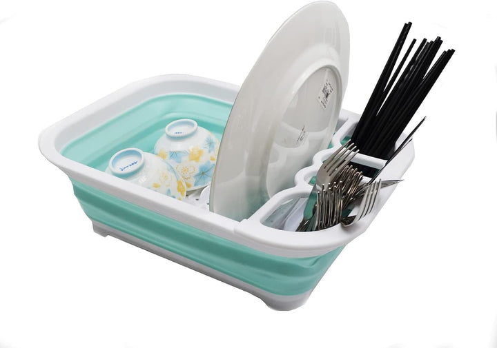 SAMMART 7.5L Collapsible Dish Drainer - Foldable Drying Rack Set - Portable Dinnerware Organizer - S