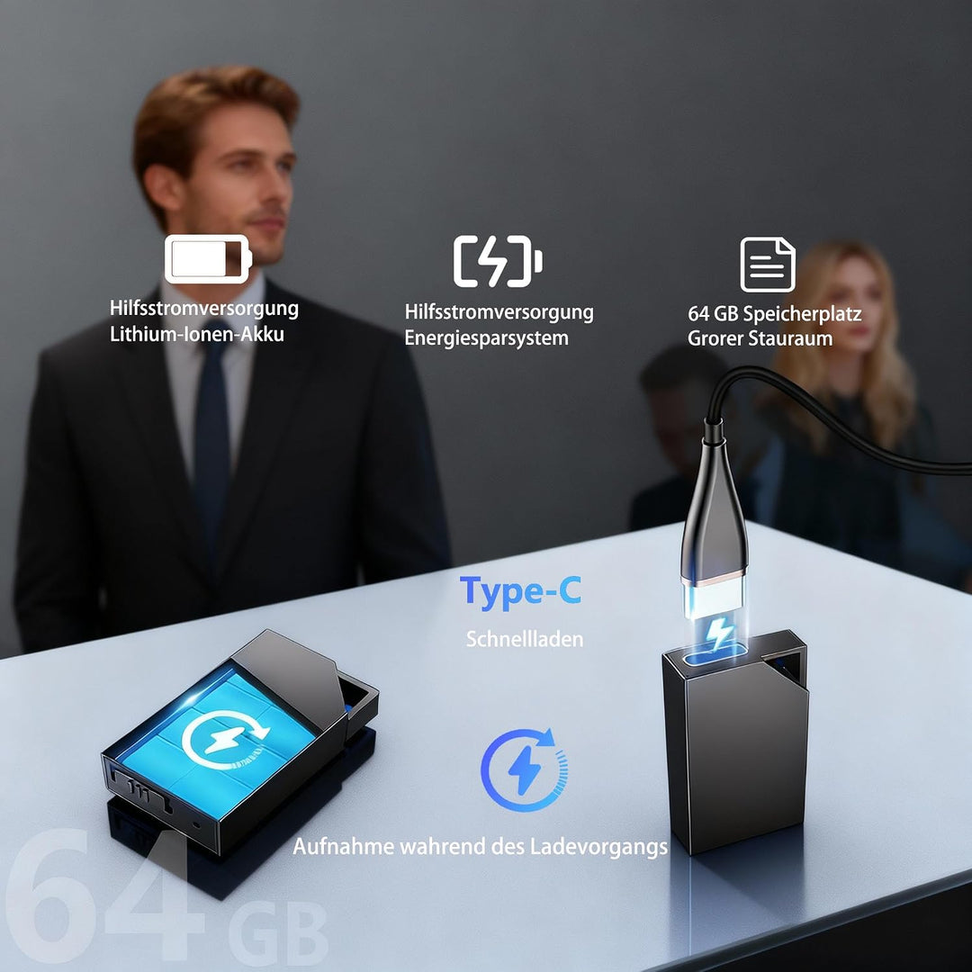 Diktiergerät Mini 64 GB Speicher, Diktiergerät und Sprachaktivierung, Voice Recorder Wiederaufladbar