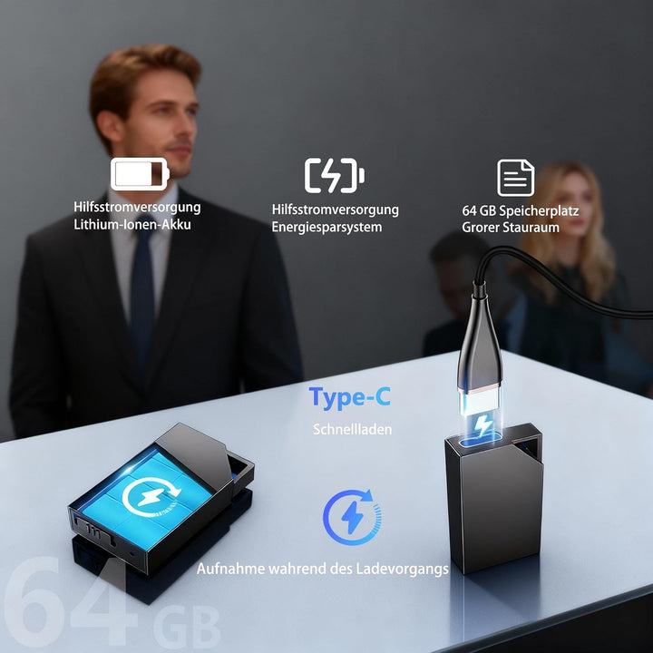 Diktiergerät Mini 64 GB Speicher, Diktiergerät und Sprachaktivierung, Voice Recorder Wiederaufladbar
